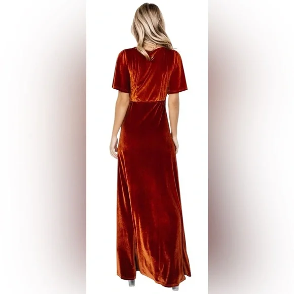 Baltic Born Meghan Velvet Wrap Dress Rust S Wedding Guest Maxi - Picture 4 of 8